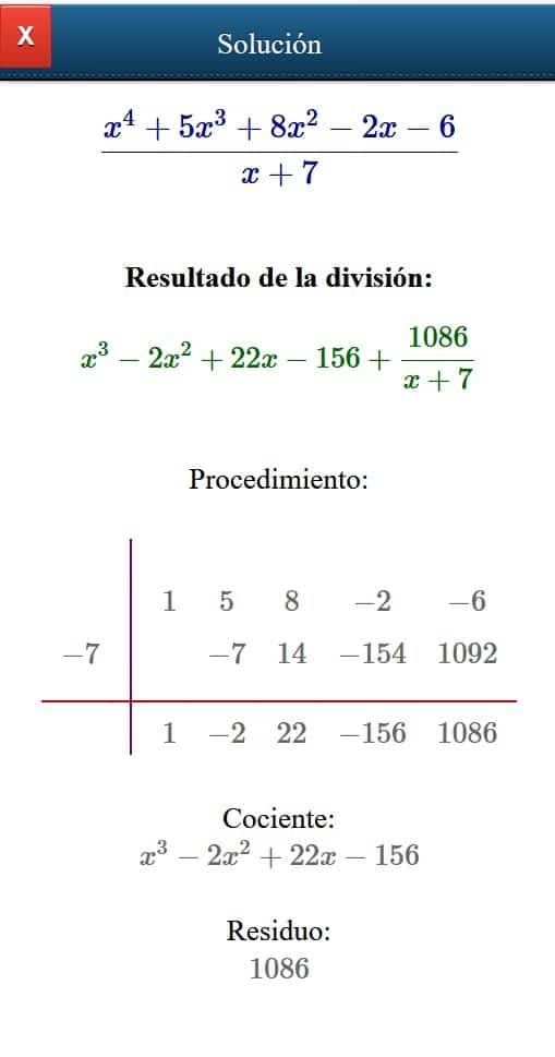 Calculadora division polinomios - Regla de Ruffini Online