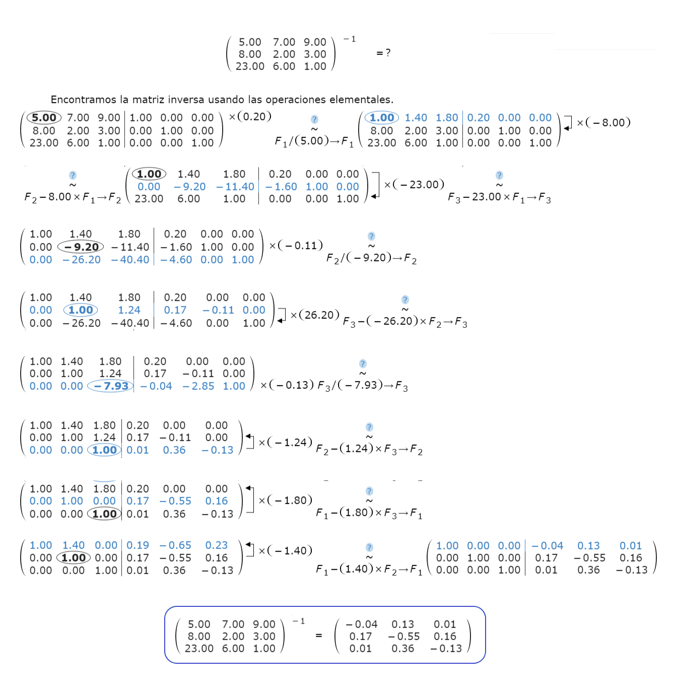 Ejemplo de Matriz inversa por Gauss Jordan