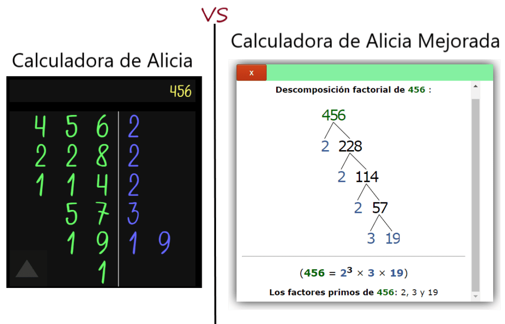 Comparación descomposición factorial Calculadora de Alicia mejorada