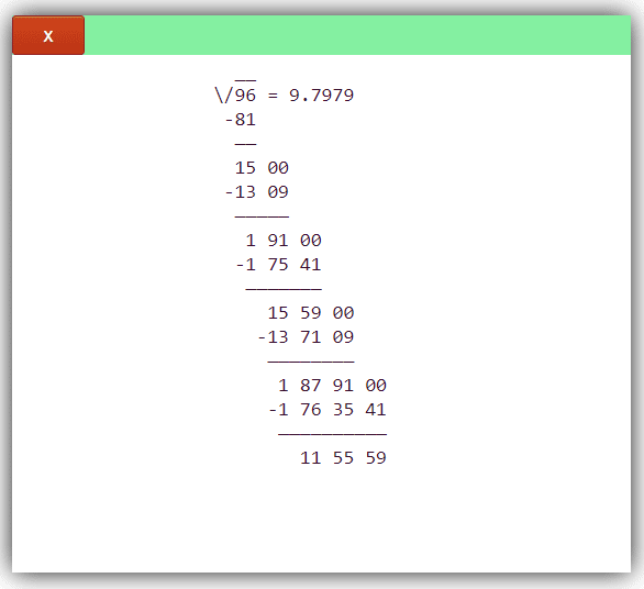 Ejemplo de cálculo de una raíz cuadrada